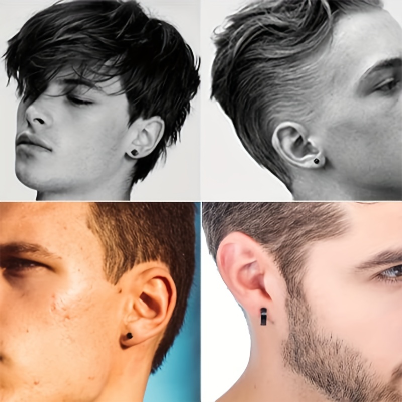 10 Pairs Stainless Steel Stud Earrings For Men Casual Hoop Earrings